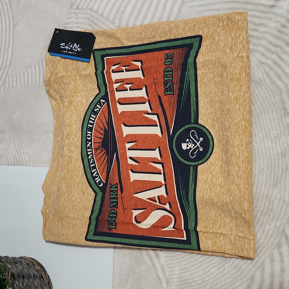 NWT Salt Life Men’s Heritage Logo Long Sleeve Tee - Gold Heather - Large - Picture 5 of 8